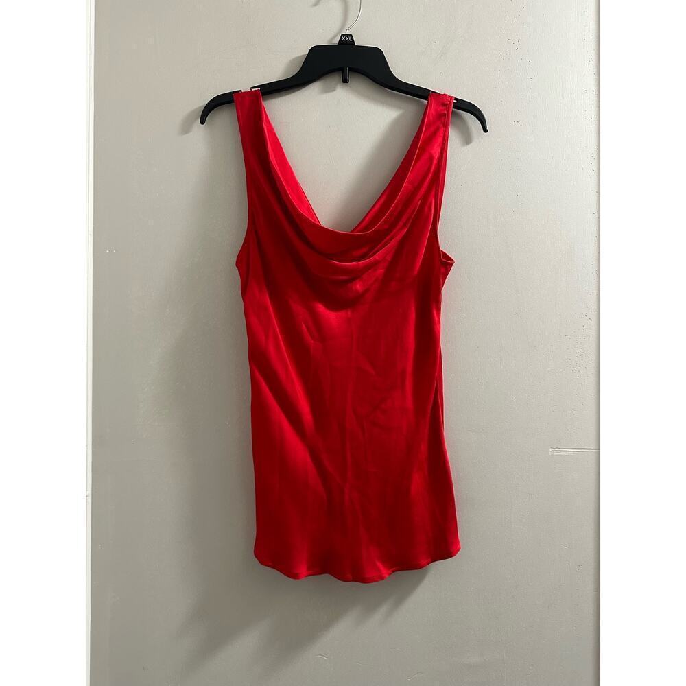 Satin Cowl Neck Sleeveless Tank Top - Red